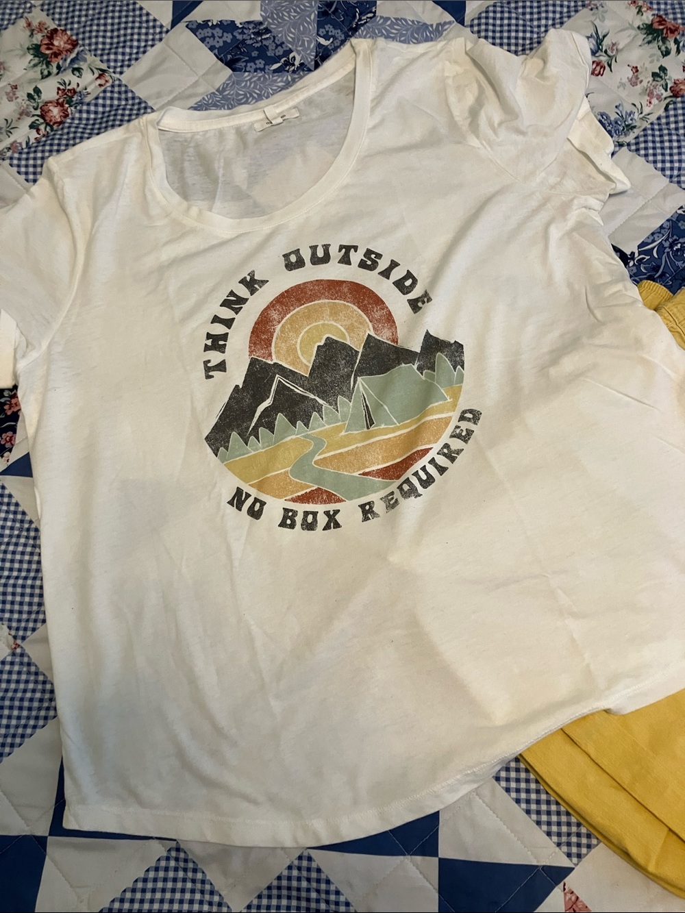 Maurices White Short Sleeve Graphic Tee with Multicolor Retro Mountain Print
